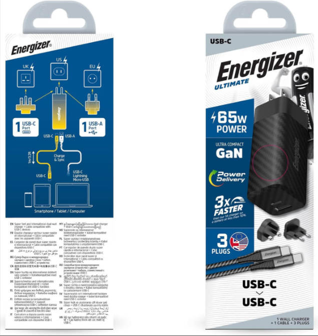 ENERGIZER Wall Charger 65W +USB/C Cable Black