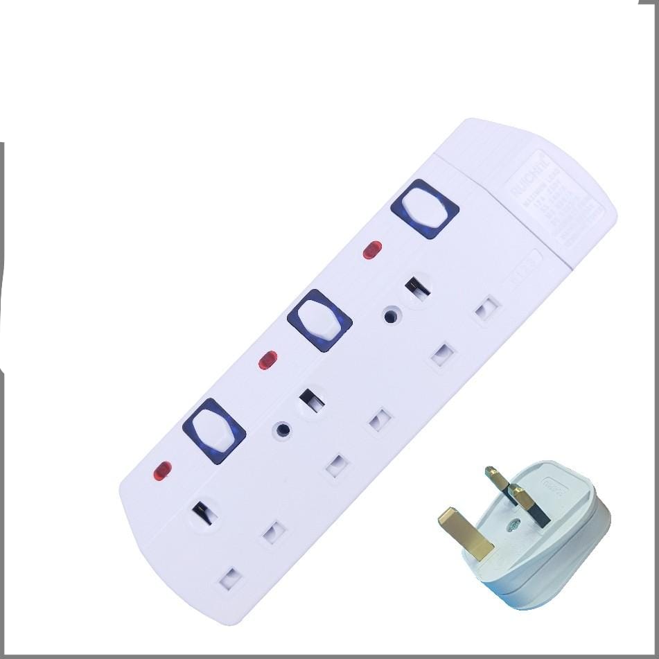 13A 250V 3 way British extension switched socket with neon 
