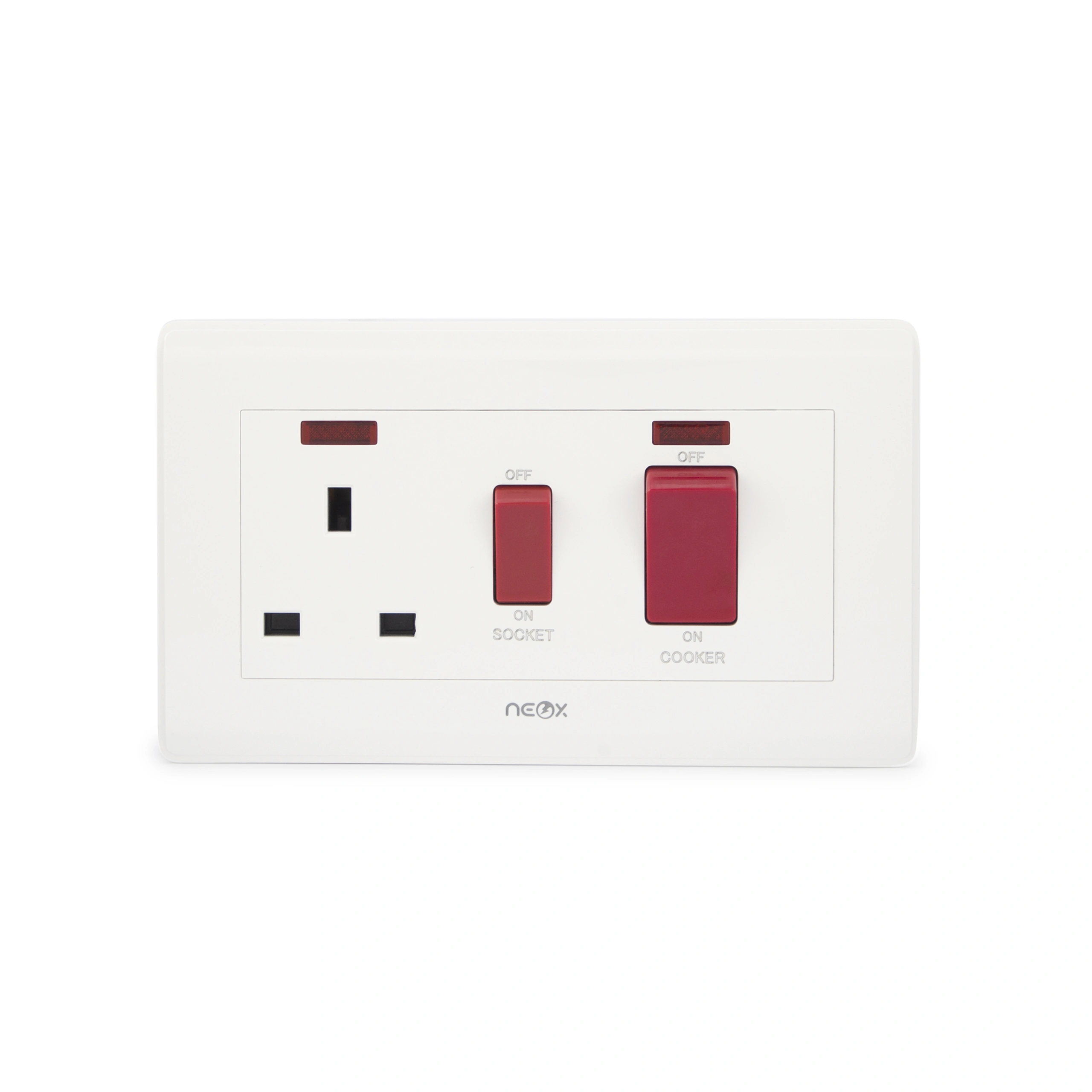 NEOX Double Pole Cooker Control Unit with Single Socket and Power Indicator, 45 Amp, White