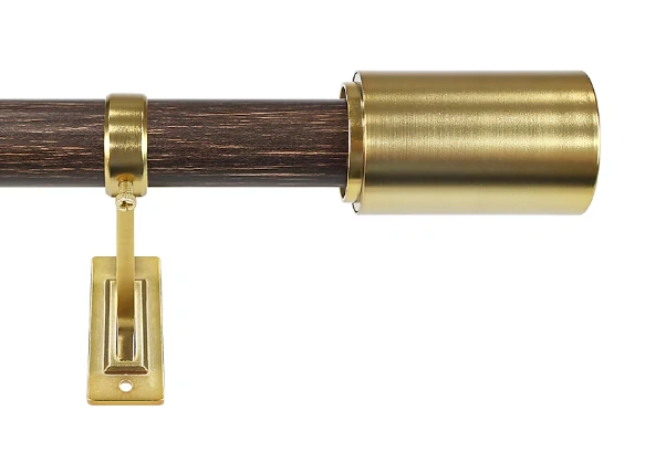  Wood and Gold Iron Single Curtain Rod 