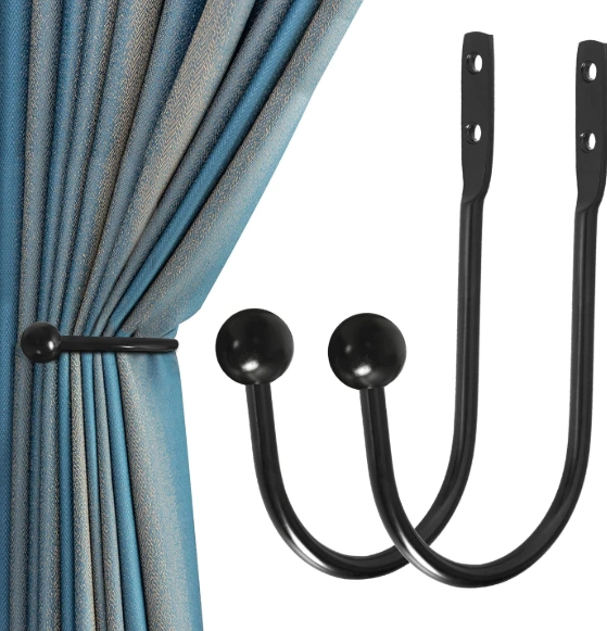 Heavy Duty Metal Curtain Holdbacks, Set of 2, Black 