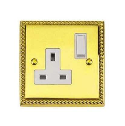 1 Gang 13A Switched Single Socket  Polished Brass 
