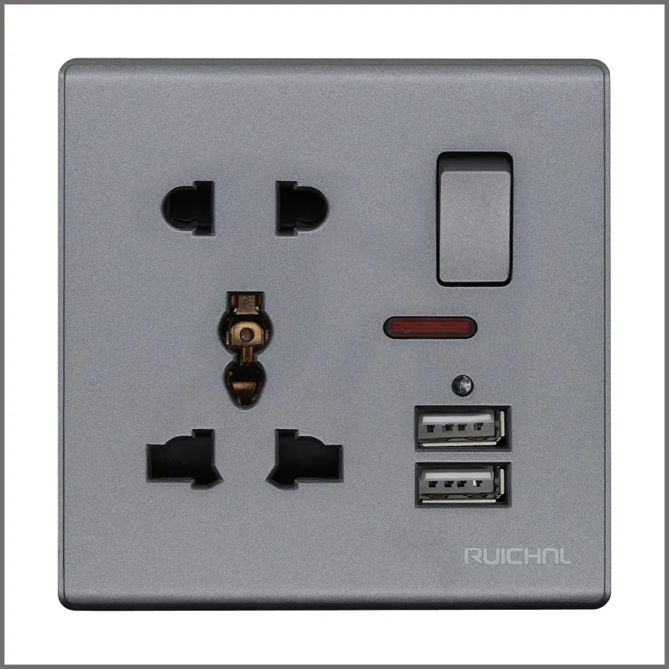 5Pin MF Switch Socket with neon +2USB(crome)